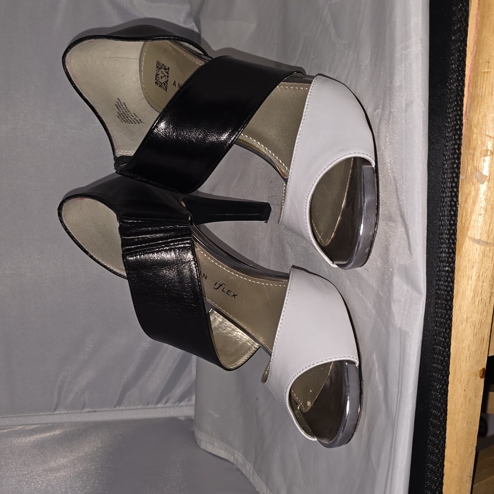 Anne Klein open toe black and white pump